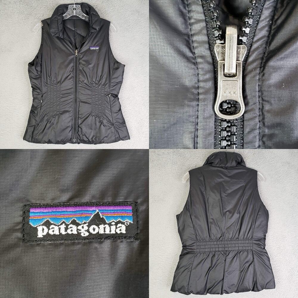 VTG Patagonia Vest Womens Medium Black Puffer Goose Down Quilted Full Zip Y2K